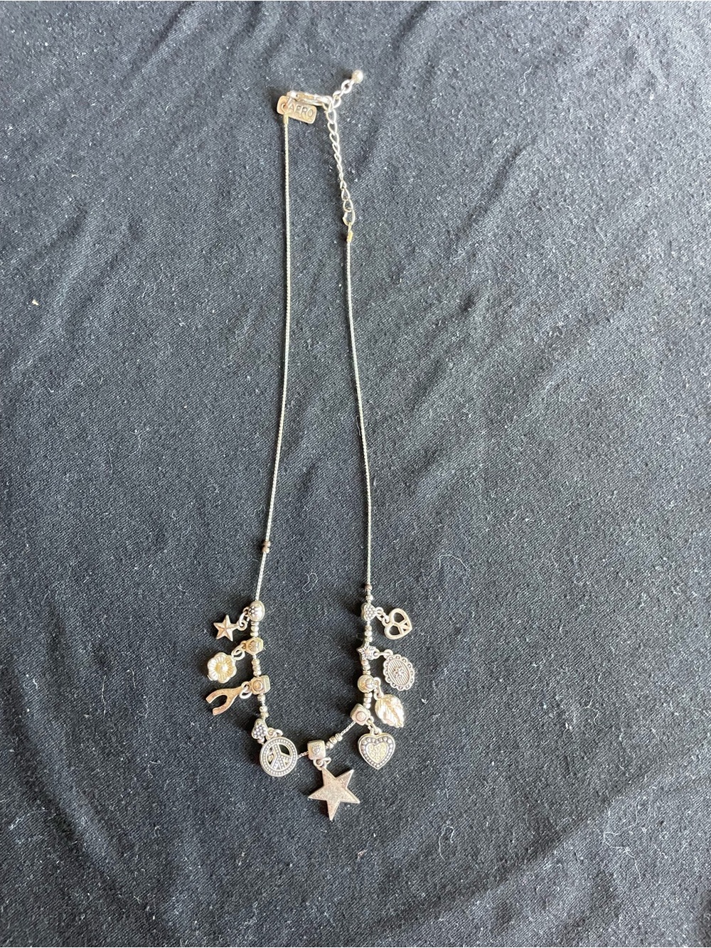 Silver-Tone Charm Necklace with Stars and Hearts